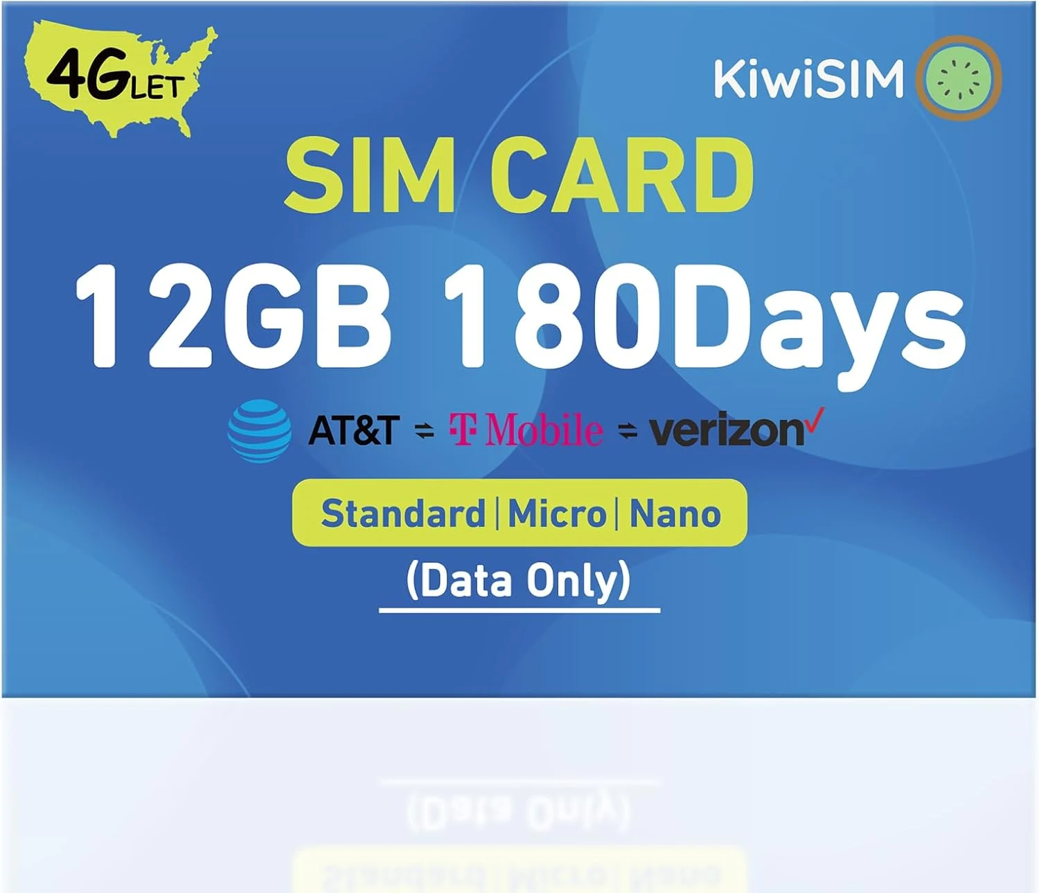 KiwiSIM USA Data SIM Card 12GB 180 Days, 4G LTE