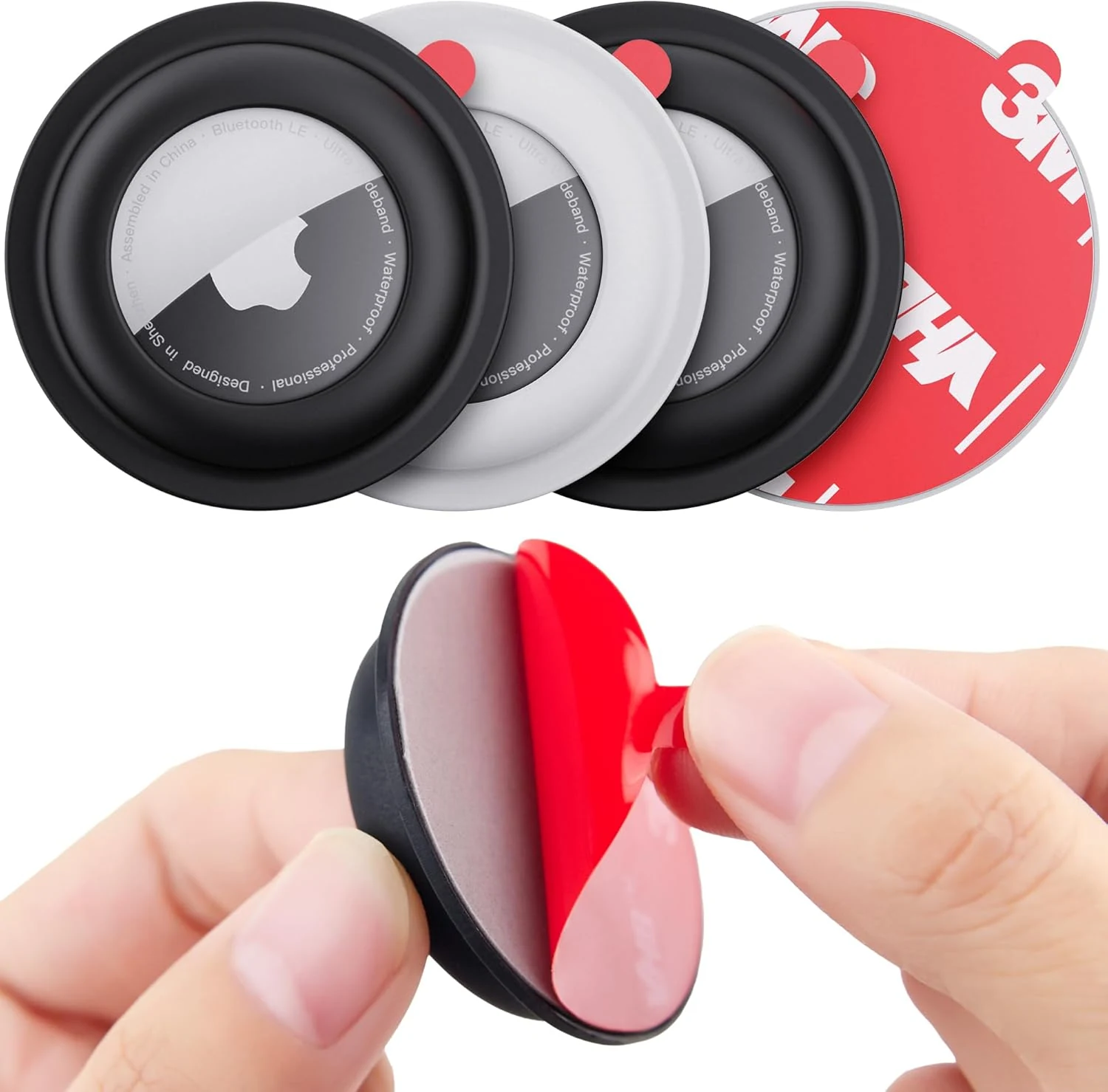 for Airtag Holder, Holder Case for Wallet Bike Tv Remote Car, for Airtag Sticker Stick, Compatible with AirTag 1st & 2nd Generation (2 Black+2 White)