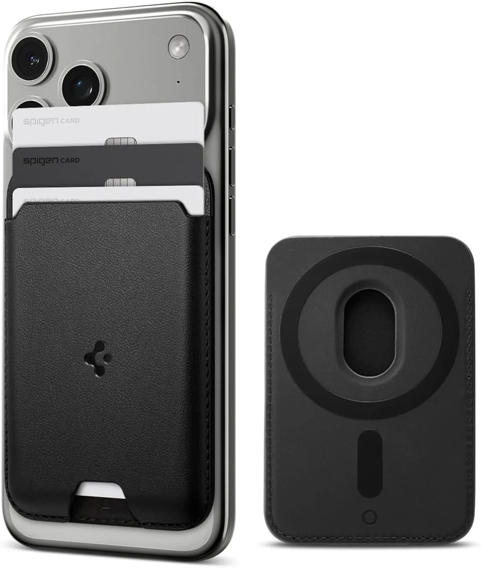 Spigen for MagSafe Wallet, Holds 3 Cards, MagFit Compatible with iPhone 17/16/15/14/13/12 Models, Pixel 10 Series, MagSafe-Cases, Pixelsnap, Plaud Note & More, Card Holder - PU Black (3-Cards)