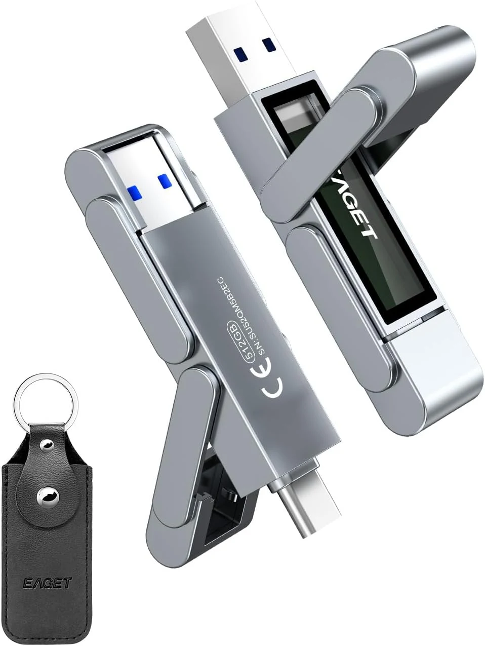 EAGET 512GB USB Flash Drive, USB-C Dual-Port Solid State Drive with USB 3.2 (SU52)