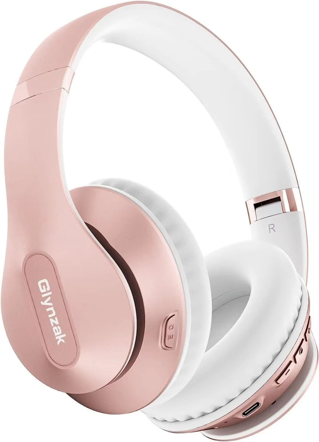 Glynzak Wireless Bluetooth Headphones Over Ear 65H Playtime HiFi Stereo Headset with Microphone (Rose Gold)