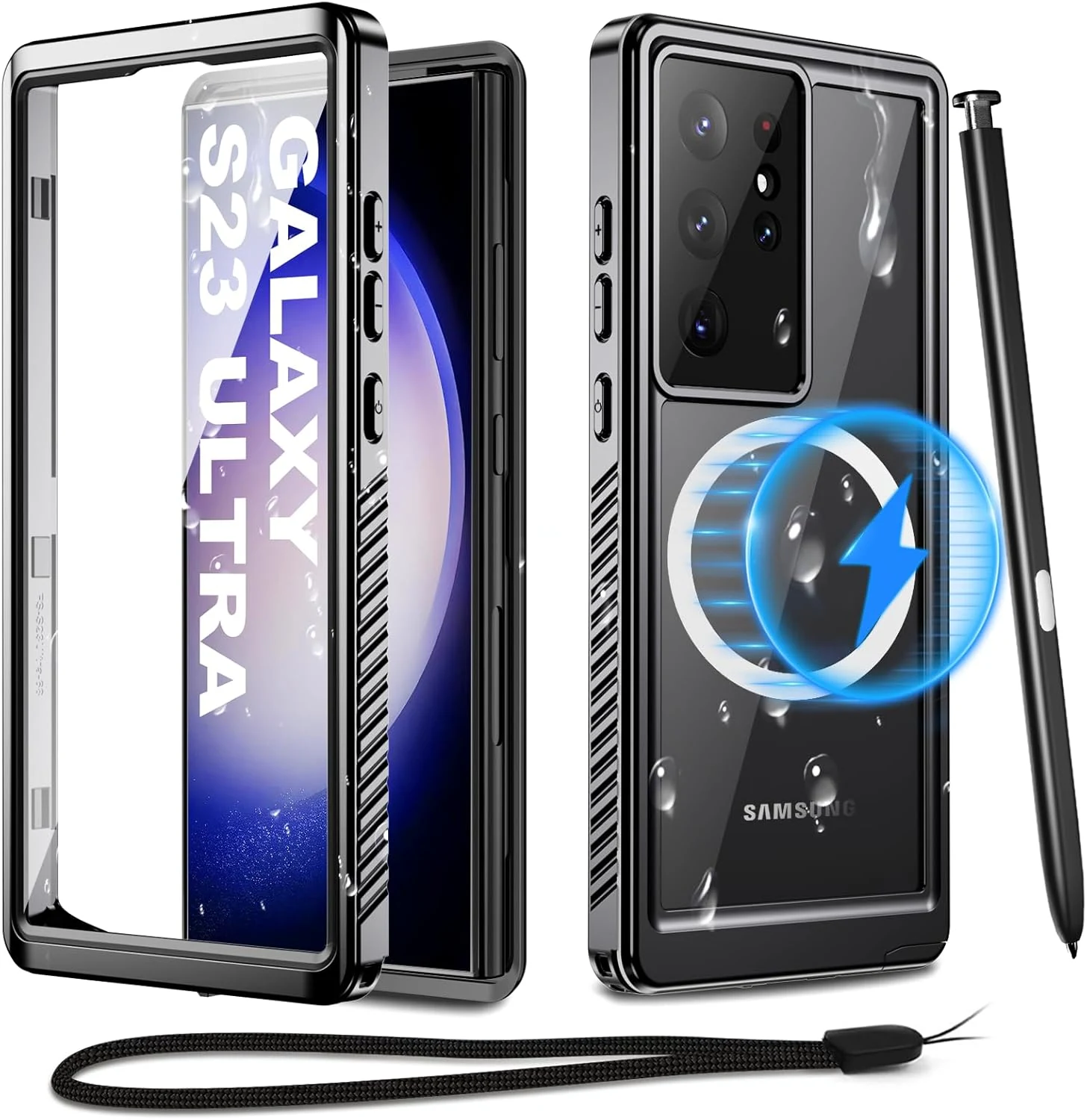 for Samsung Galaxy S23 Ultra Waterproof Case with Magsafe, Built-in Magnetic & Screen Protector, IP68 Certified Full Body Shockproof, for Water Sports Underwater Photography, 6.8" Black