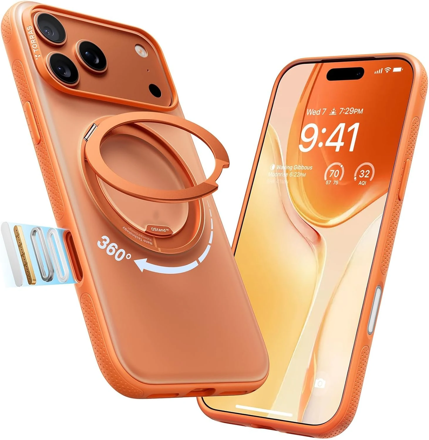 TORRAS 360 Magnetic Stand for iPhone 17 Pro Max Case, Ostand O3 Fitness Series (Cosmic Orange)