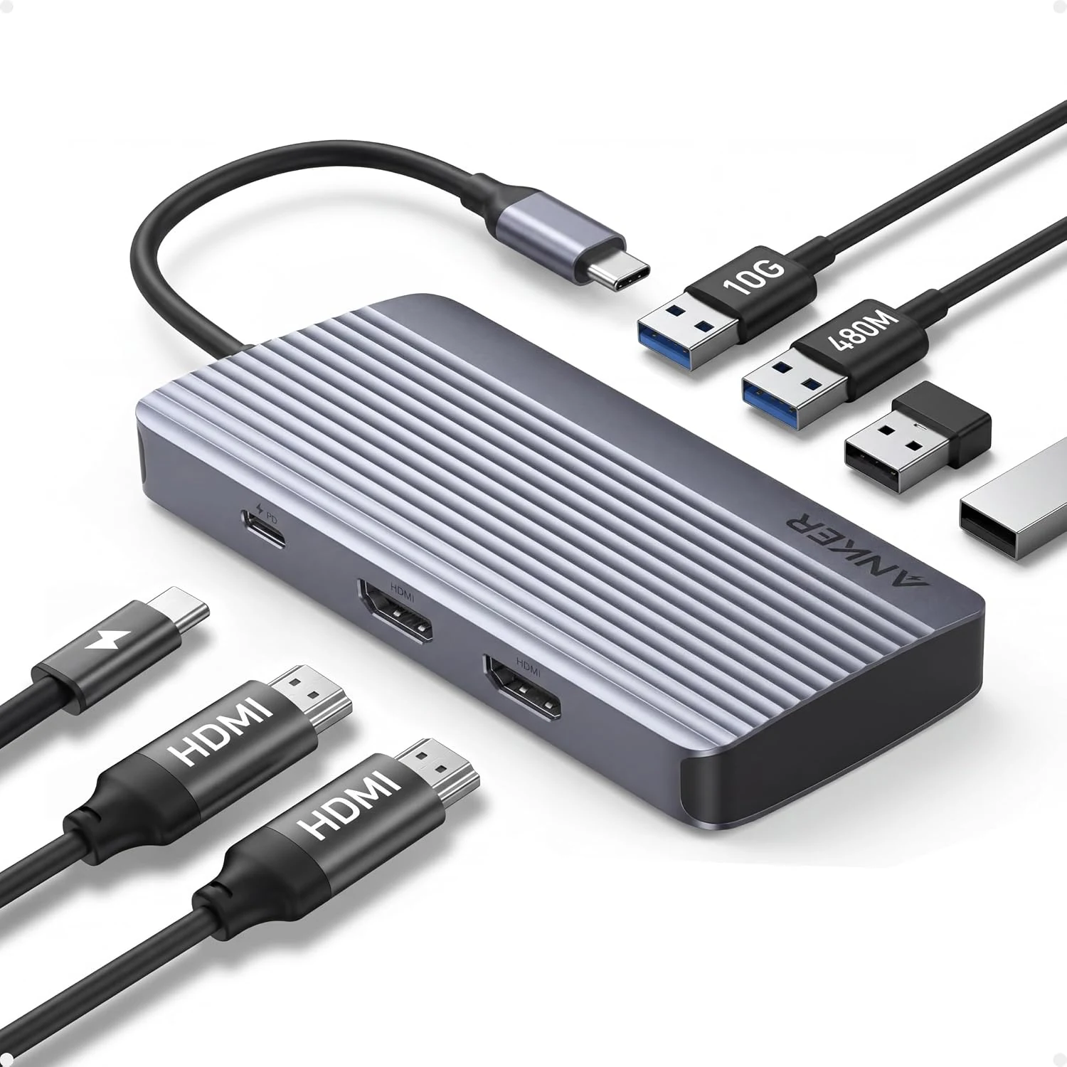 Anker 7-in-1 USB-C Hub, Dual Monitor USB C Docking Station, 85W Max Output (A8374)