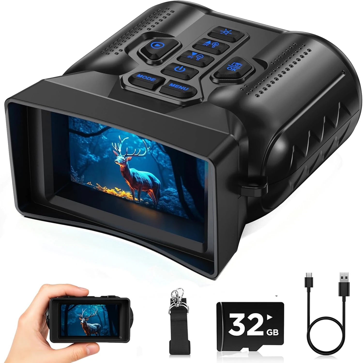 Night Vision Goggles,4K Night Vision Binoculars for Adults with 5000mAh Rechargeable Battery,1000FT Infrared Range,16X Zoom,32GB TF Card