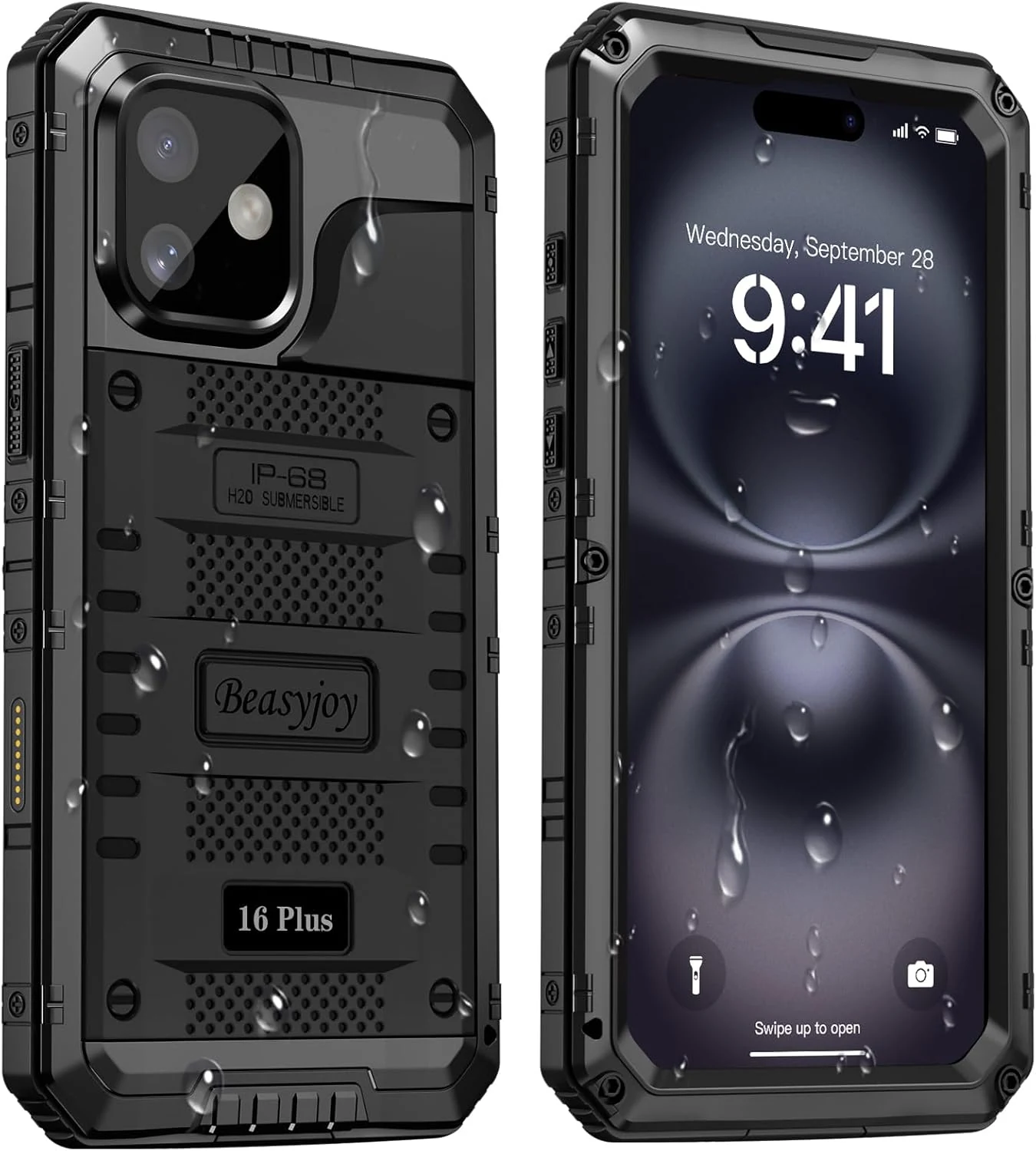 Beasyjoy for iPhone 16 Plus Case Waterproof, Metal Heavy Duty Full Body Protective Case