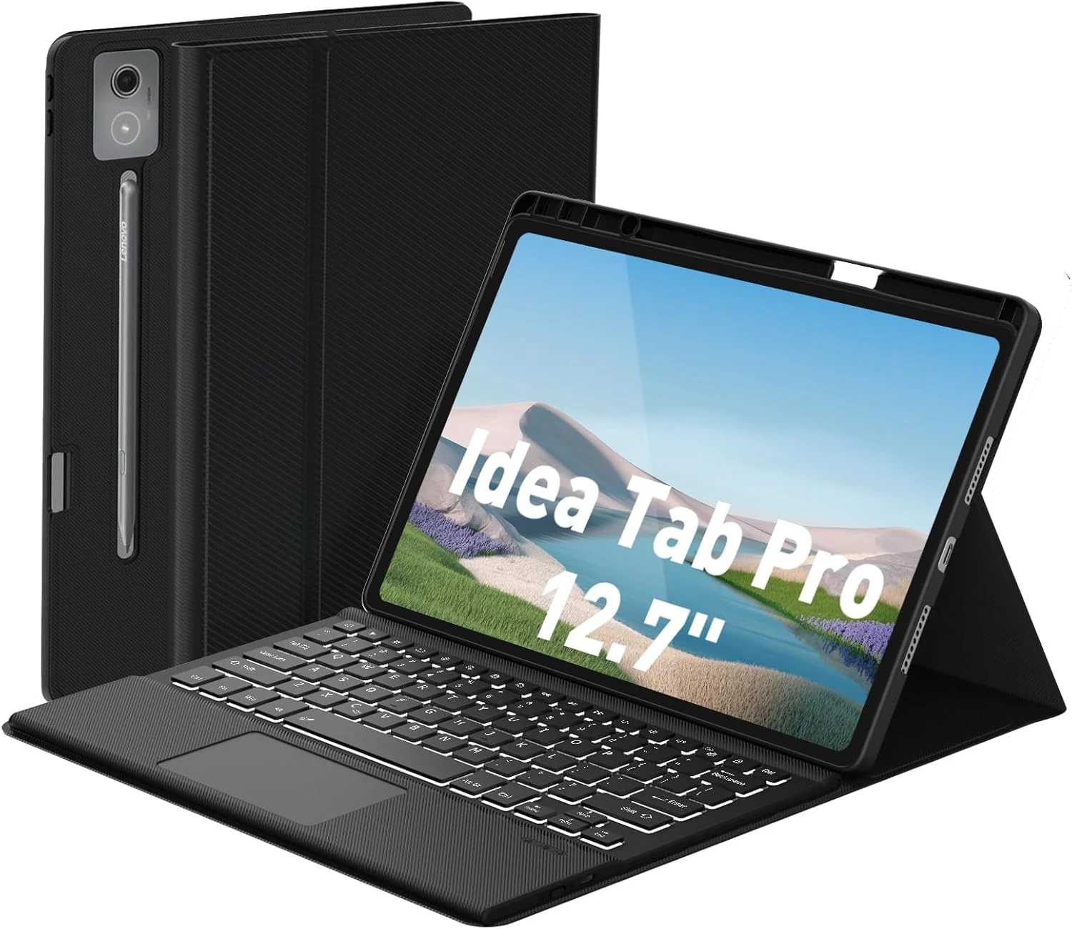 Keyboard Case Touch for Lenovo Idea Tab Pro 12.7" 2025, Bluetooth Keyboard with Trackpad & Twill Cover Case & Adjustable Kickstand & Lighting Keys for Lenovo Idea Tab Pro 12.7 inch