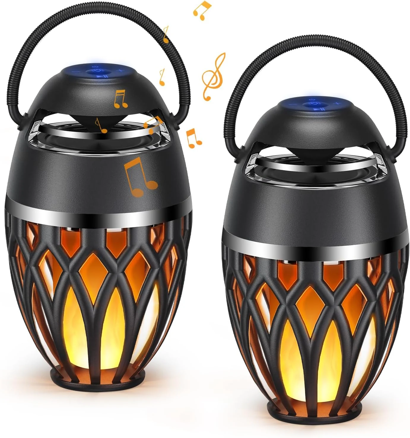 MOFOKEAY 2 Pack Outdoor Bluetooth Speakers, Wireless Speakers with LED Flame Flickers, IP5X Waterproof Torch Lights Lantern Speakers