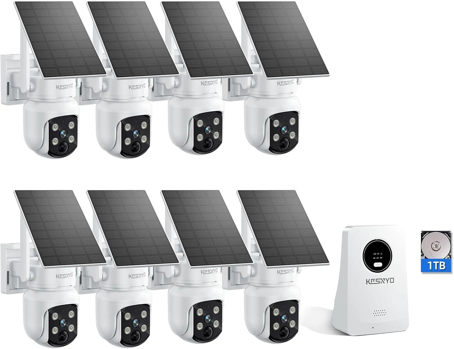 Solar Security Cameras Wireless Outdoor, 4MP Solar Powered, 8 Cam kit, Color Night Vision, 360° PTZ, 1TB HDD Local Recording, No Monthly Fees