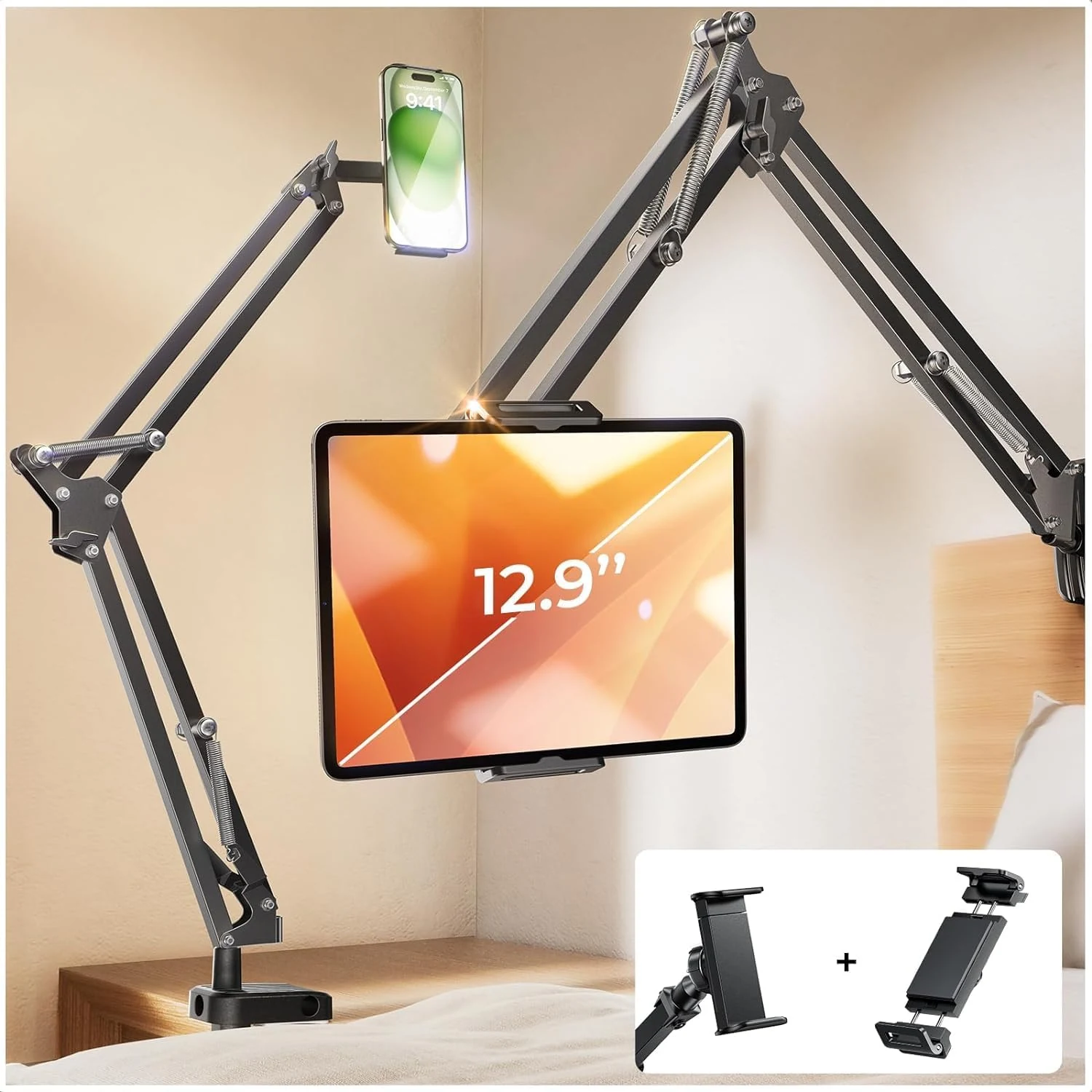 LISEN Tablet Stand iPad Stand for Desk Mount [Ultra Sturdy 2 Clamps] iPad Holder for Tablet Holder Mount Desk Accessories