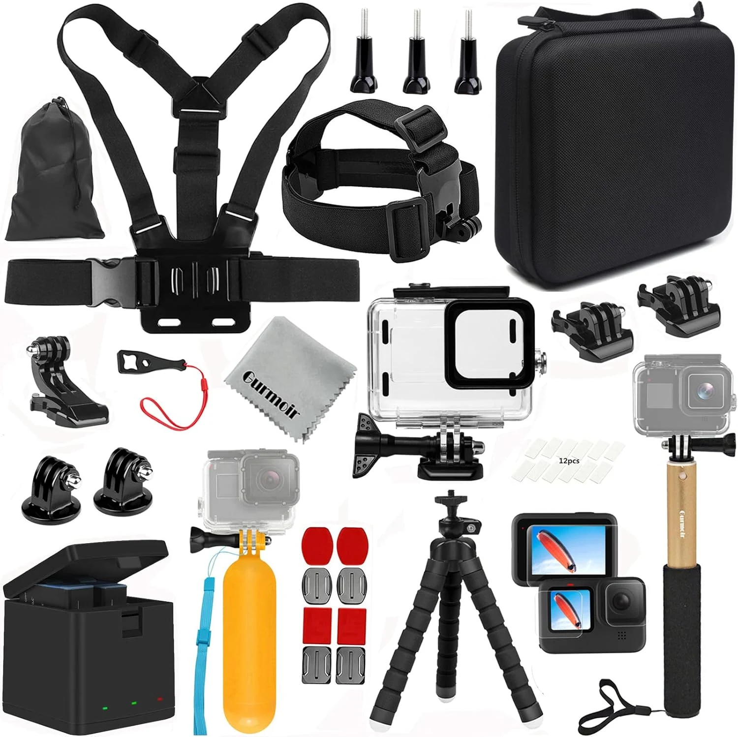 Accessories Kit with 2Battery and Charger for Go Pro 12 11 10 9 Camera