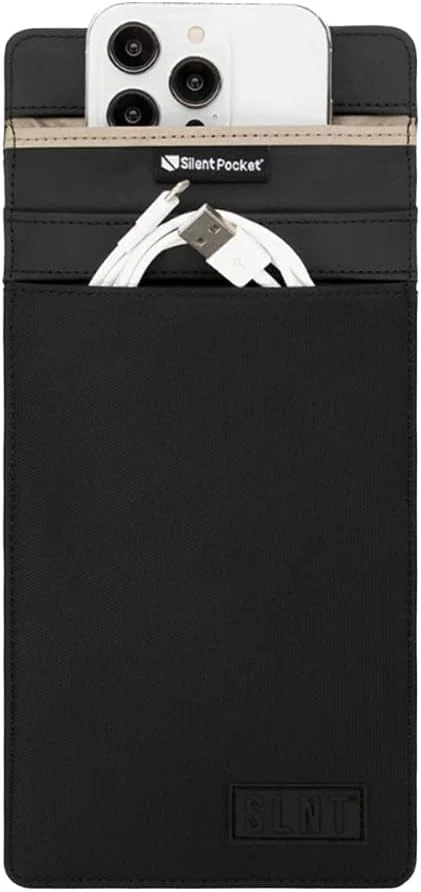 Silent Pocket SLNT Faraday Bag Smartphone Sleeve Weatherproof Nylon, Signal Blocking Device Shielding for iPhone, Galaxy, Most Phones - Black Nylon (Medium Plus)