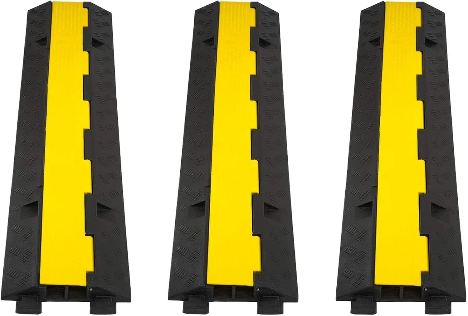 CXRCY Cable Ramp 3 Pack 2 Channel 11000lbs axle Capacity Floor Cord Cable Protector, Rubber Speed Bumps Hose Protector Ramps for Wire/Hose/Pipe Hider Driveway &Outdoor 40x10x2 inch(L x W x H)