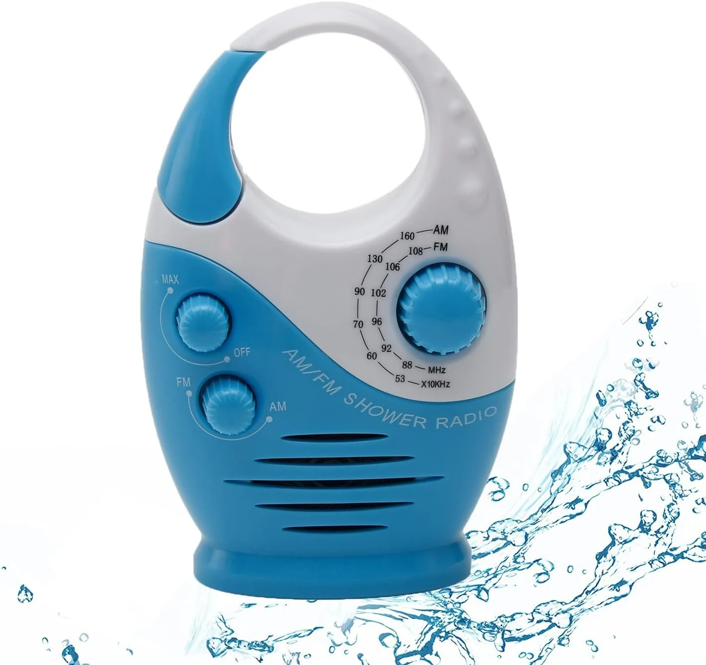 Shower Radio, Bathroom Radio AM FM, Waterproof Hanging Shower Radio Adjustable Volume Blue