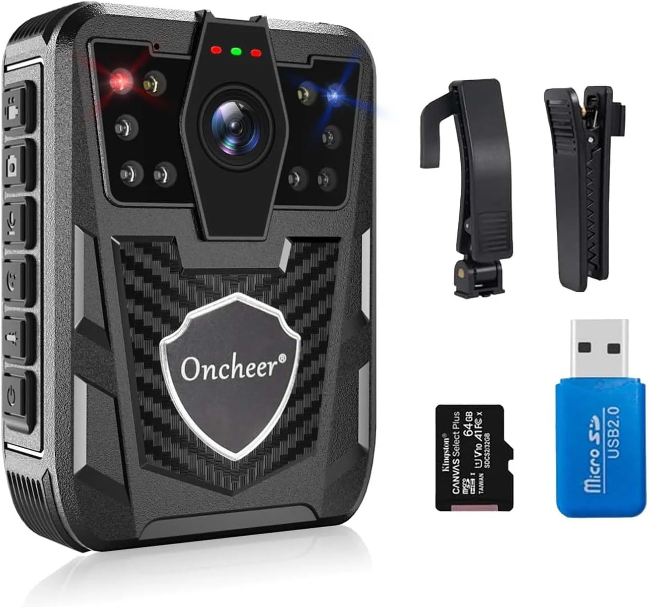 ONCHEER 1080P Body Camera, with 64G Kingston TF Card Shoulder & Waist Clips