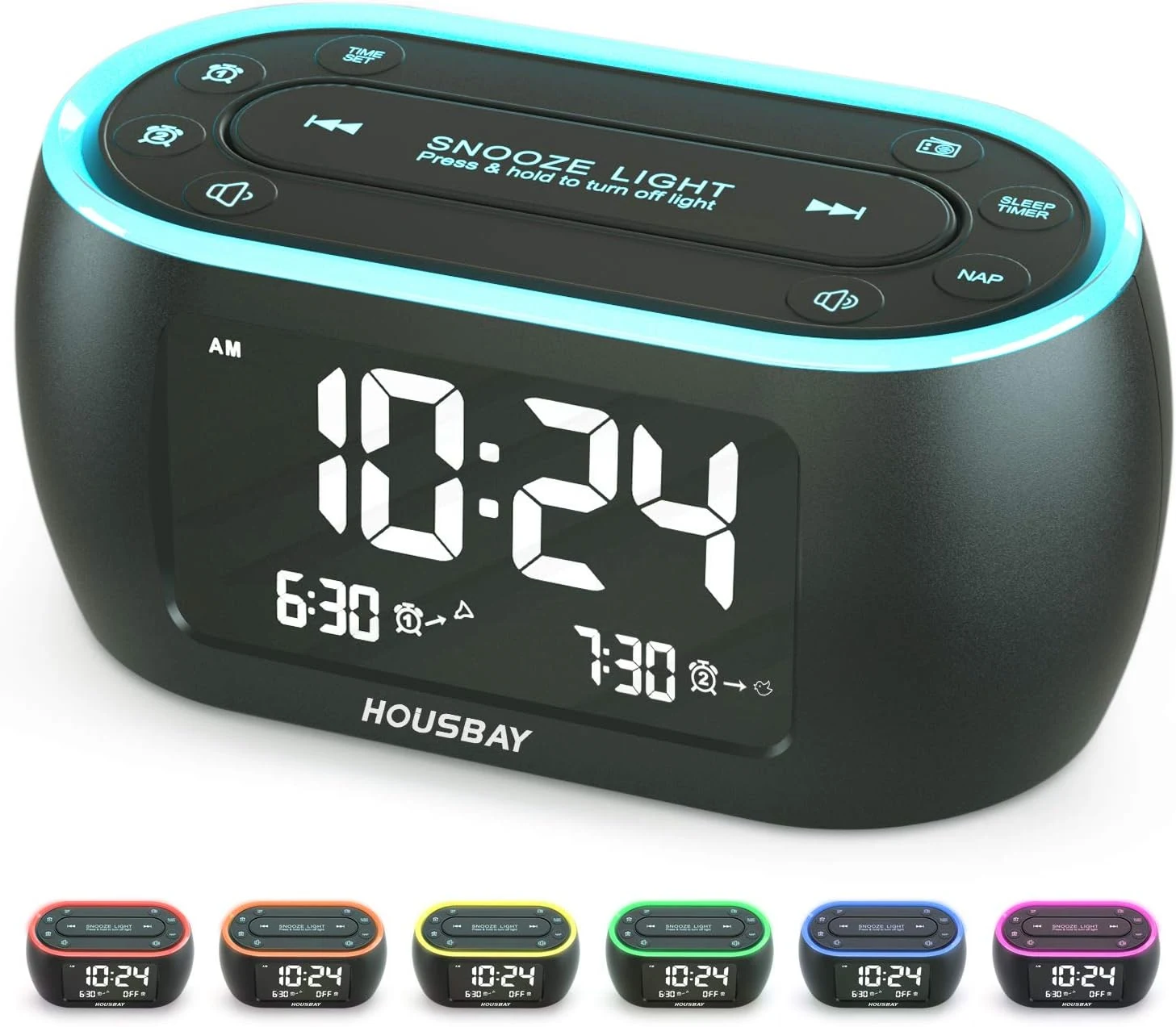 HOUSBAY Digital Alarm Clock Radio for Bedrooms, Phone-Free Wake-up