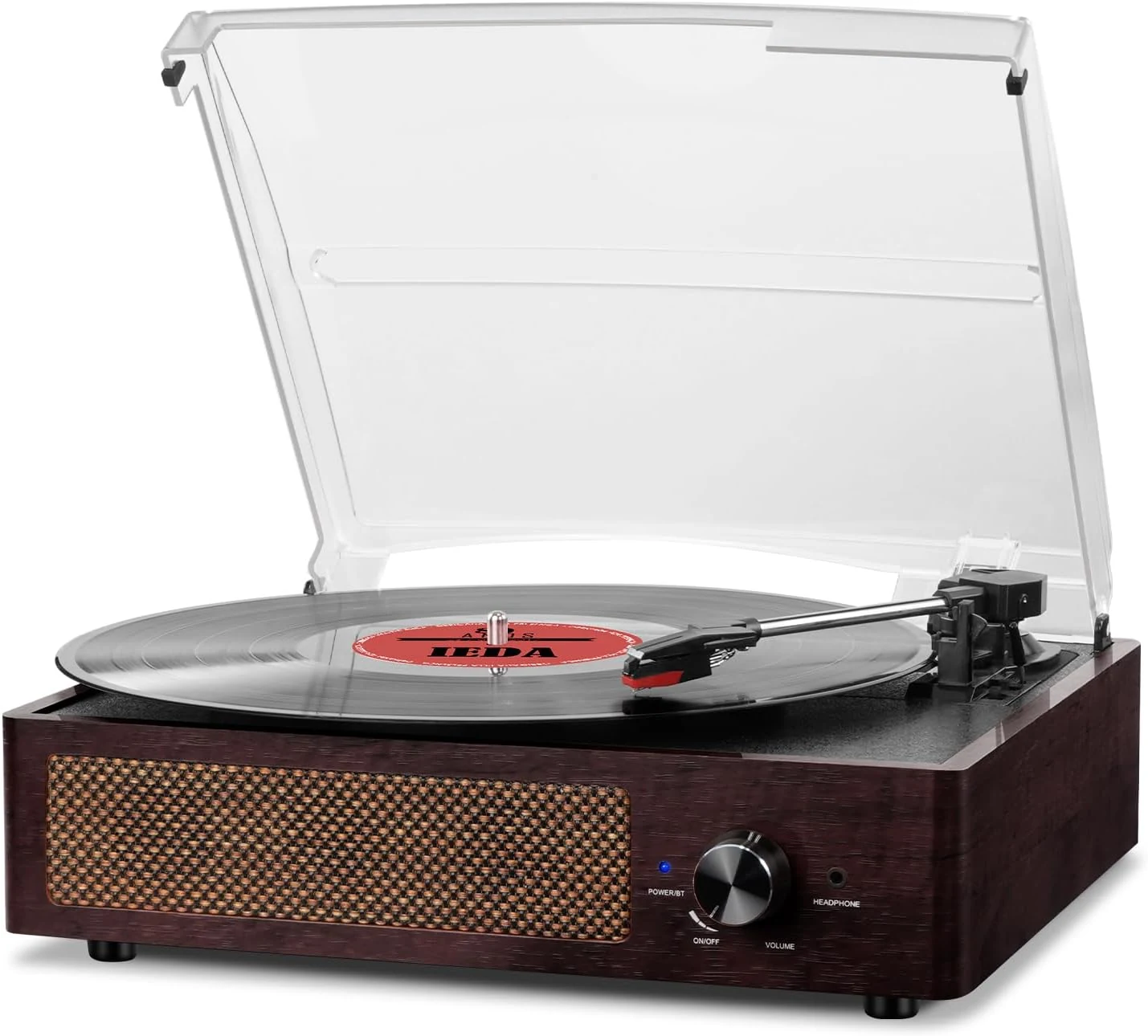 Vinyl Record Player Turntable with Built-in Bluetooth Receiver & 2 Stereo Speakers (3-Speed Portable Retro)
