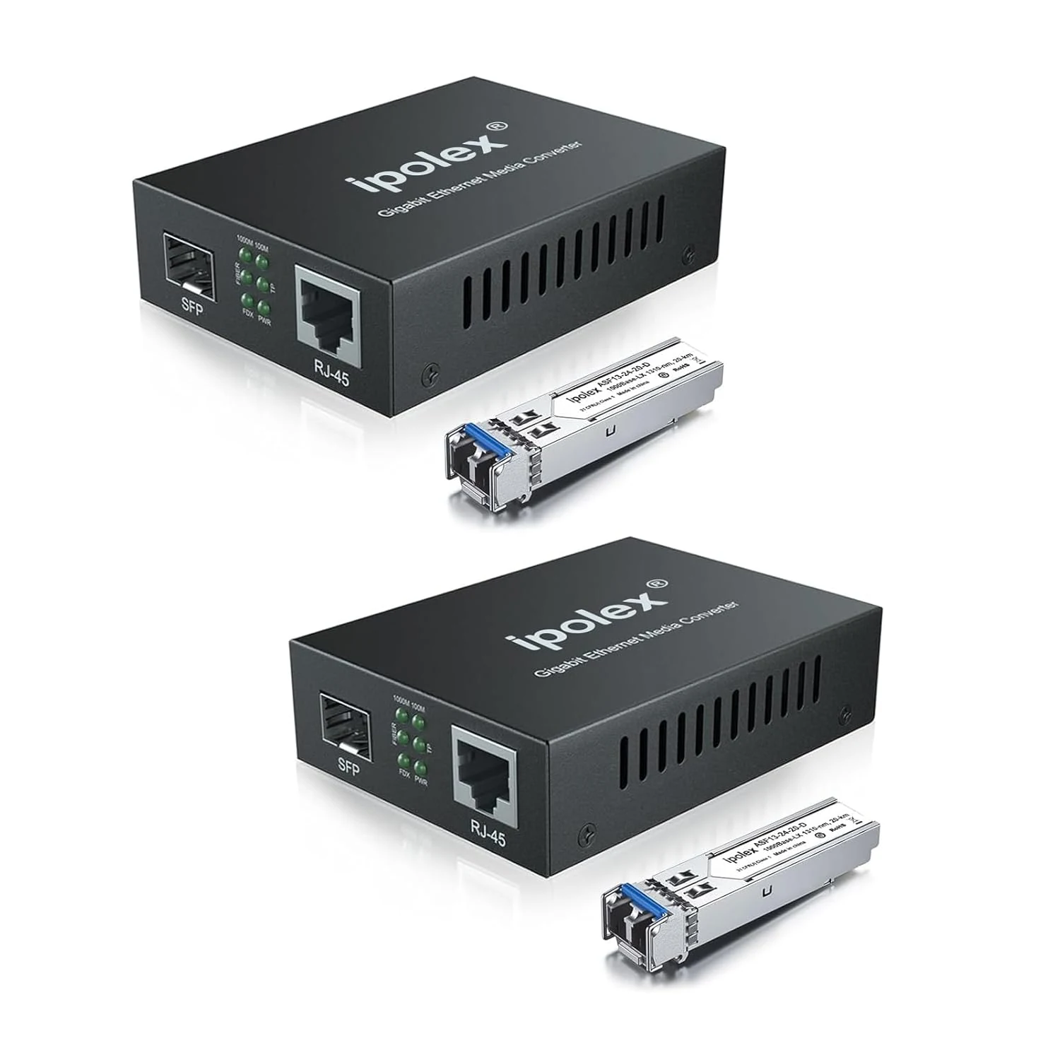 ipolex Gigabit Single-Mode LC Fiber to Ethernet Media Converter (SFP LX Modules Included)