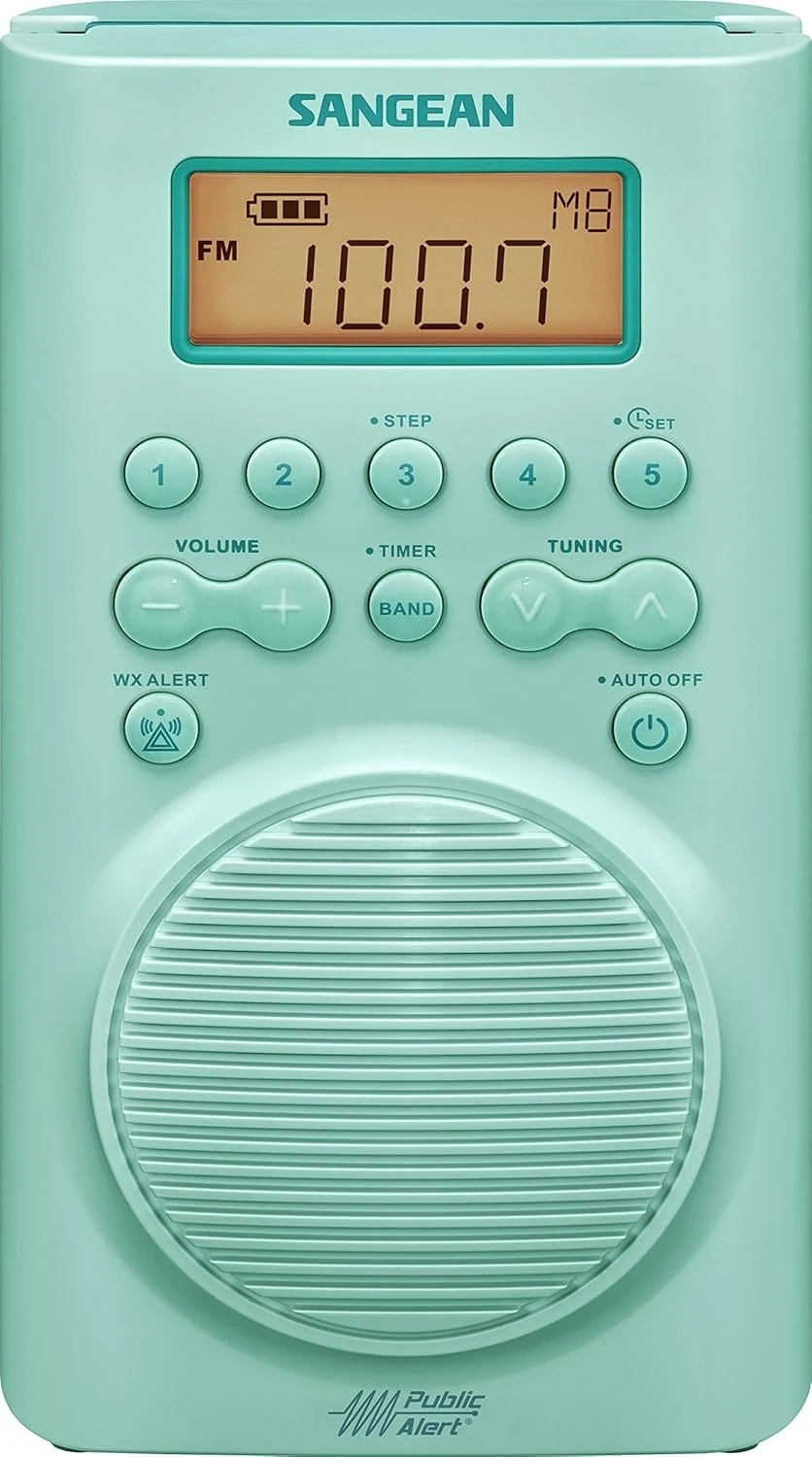 Sangean H205TQ Portable AM/FM/Weather Alert Digital Tuning Waterproof Shower Radio, Turquoise