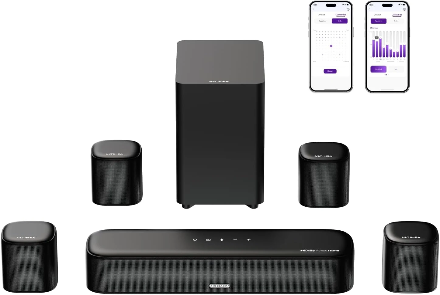 ULTIMEA 7.1ch Dolby Atmos Surround Sound System for TV, with 4 Surround Speakers, Surround Sound System Sound Bar with Subwoofer (Aura A60)